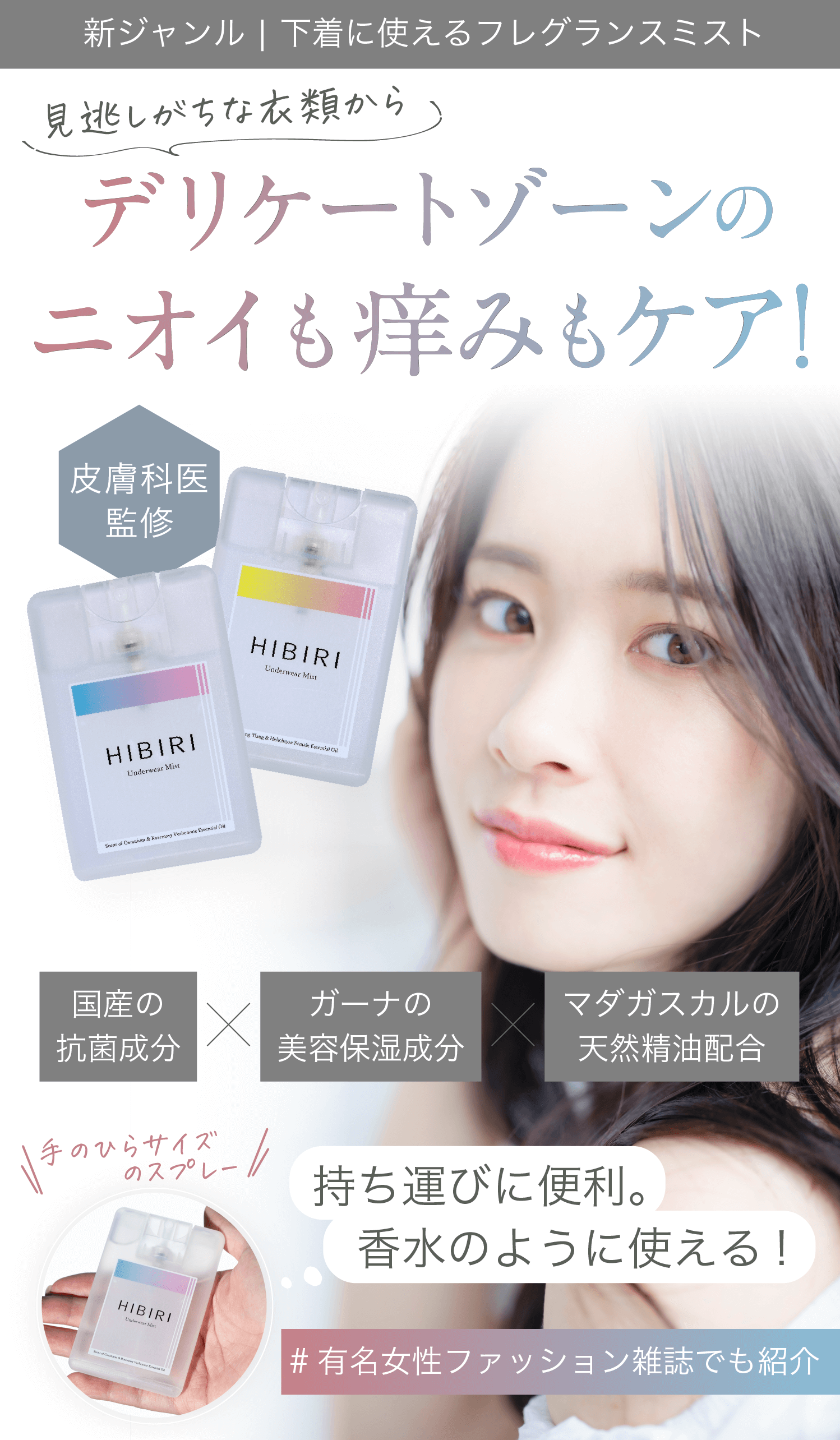 新ジャンル!下着に使えるフレグランスミスト 見逃しがちな衣類からデリケートゾーンのニオイも痒みもケア！